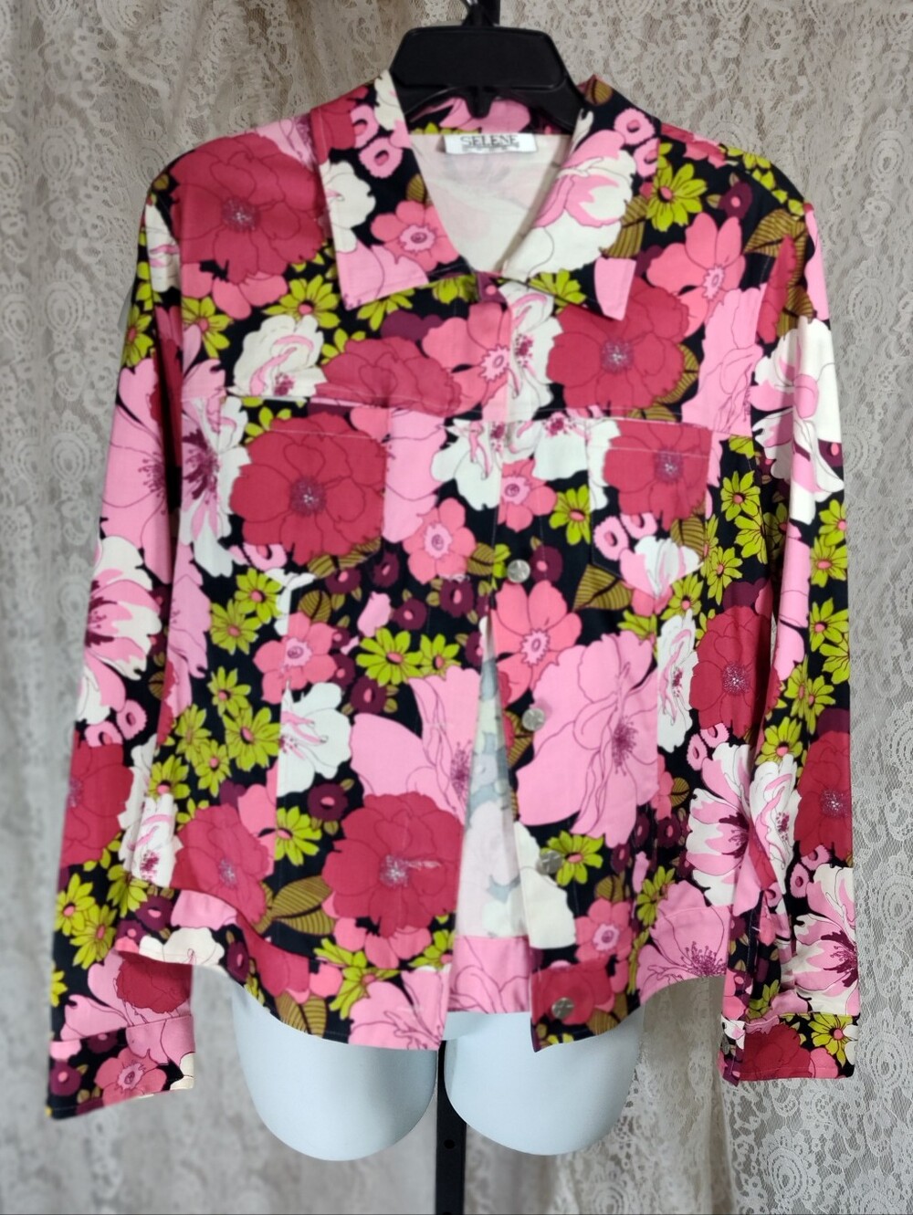 Selene Sport Pink Floral Button-Front Jean Jacket